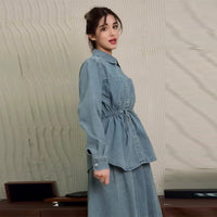 Womens Long-sleeve Top And Loose-fitting Skirt Set