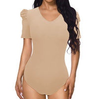 Women's Solid Color Short-sleeved V-neck Jumpsuit