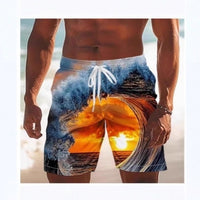 Mens Casual Ocean-print Swim Shorts