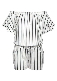 Striped neckline double pocket jumpsuit
