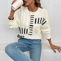 Trendy Round Neck Striped Line Sweater For Women