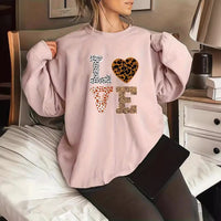 Round Neck Leopard Print Love Plus Size Sweater For Girls