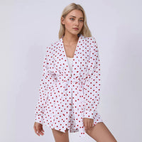 Love Print Long Sleeve Set Tie Front Cardigan Loungewear