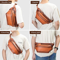 Full-grain Leather Casual Waist Bag, Genuine Leather Shouldercrossbody Bag
