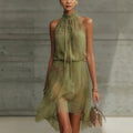 V-neck Waist Trimming Ruffles Elegant Dress
