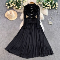 French Chic Lace-Patchwork Notch-Neckline Formal Dress