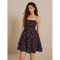 European And American-style Floral Slip Dress With Ruching