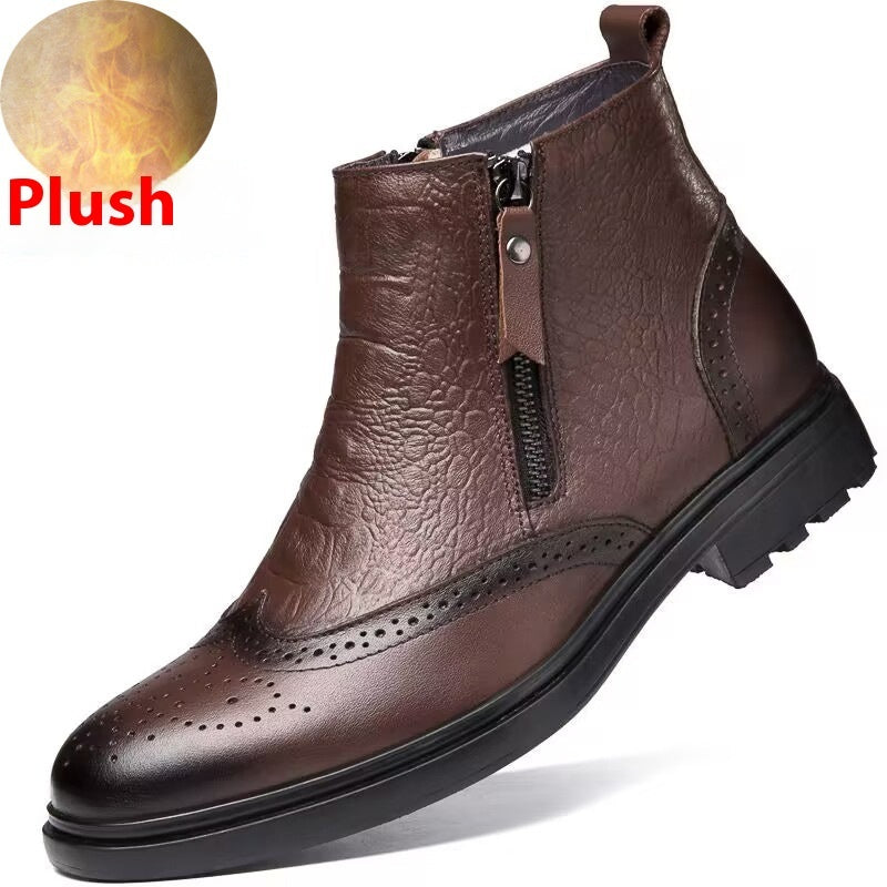 High-top Leather Shoes Height Increasing Shoes 46 Brogue Trendy Ankle Boots