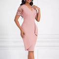 Sequined Patchwork Cross-Neckline Sheer Bodycon Midi Dress For Women