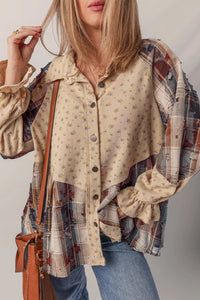 Women's Distressed Detail Ruffle Sleeve Plaid Shirt