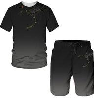 3D digital printed men's casual short sleeved shorts set