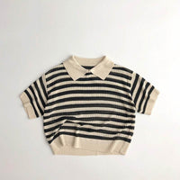 Children's Hollow Sweater Western Style Striped Short-sleeved T-shirt