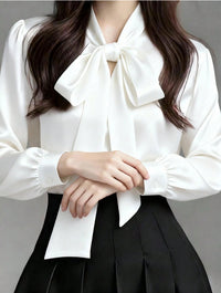 Sophisticated Early Spring Light-Luxury Satin Shirt With Ribbon Ties