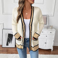 Loose V-collar Contrast Color Sweater Cardigan For Women
