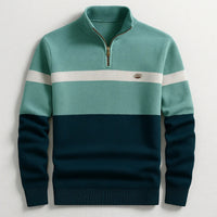 Business Stand-collar Knitwear Half-zip Long-sleeve T-shirt Color-block Pullover Sweaterpremium Quality