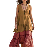 Women's Casual V-Neck Sleeveless Patchwork Dress