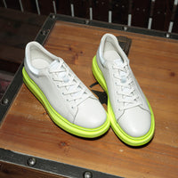 White Lace-up Men's Green Sole Platform Shoes