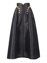 Irregularly Shaped Button-decorated Pleated Midi Skirt