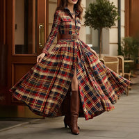 Elegant Commuter Printed Lapel Slim-Fit Dress