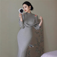 Vintage Soft Off-shoulder Womens Dress