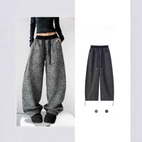 Womens Fashionable All-Match Leopard-Print High-Waist Wide-Leg Pants