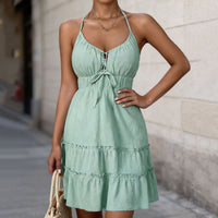 Women's V-neck Lace-up Waist Dress