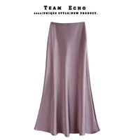 High Waist Slimming Mid-length Satin Acetate Silky Skirt