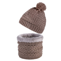 Plus Velvet Thick Knitted Fur Ball Hat Scarf Set Warm Wool Single