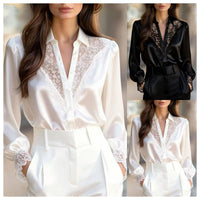 Women's Solid-Color Niche Lace V-Neck Puff-Sleeve Shirt