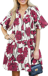 New Style Floral-print Loose-fitting Beach Dressshirt Dress