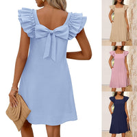 Fashionable Double-Layer Ruffle Sleeve Back-Bow Dress