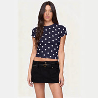 Women's Retro Polka Dot Printed Slim-fit Crew Neck Top