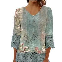 Casual Lace Printed Lace Button Top