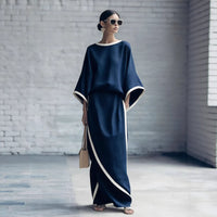 Loose-fitting Womens Batwing-sleeve Robe And Wide-leg Pants Two-piece Set