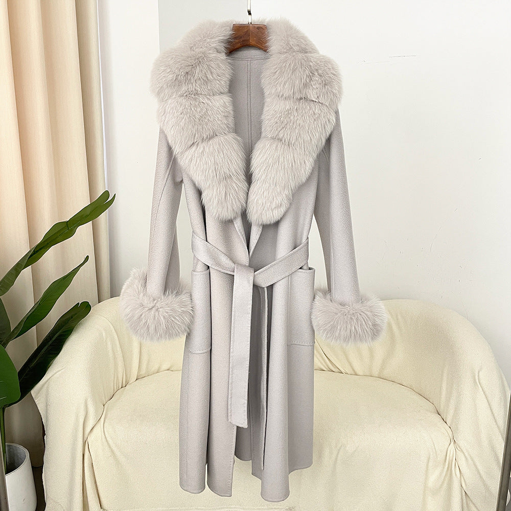 Double-sided Water Ripple Woolen Coat For Women