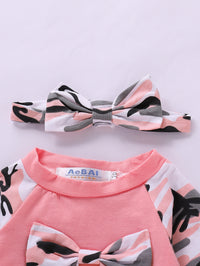 Girls Bow Camouflage Stitching Headwear Suit