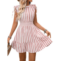 European And American-style Striped Dress Figure-flattering Ruched Dress