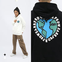 Love Foam Printed Men's Hooded Light Fleece Couple Sweater