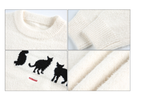 Korean Cat Jacquard Soft Round Neck Sweater