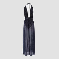 Fashionable Printed High-Slit Halterneck Semi-Sheer Dress For Women