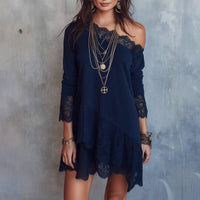 Casual Western-style Lace-Patchwork Loose Short Dress