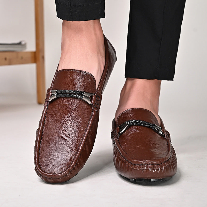 Plus Size Cowhide Casual Shoes Men's British One Pedal Loafers