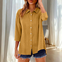 Women's Casual Top Three-Quarter Sleeve Lapel Collar Loose-Fit Button-Up Shirt