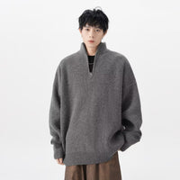 American-style Half Zipper Destroyed Sweater Men's Autumn And Winter Loose Lazy Style