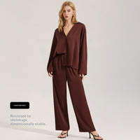 Womens Chiffon Pajamas Casual Long Sleeve Loungewear Set