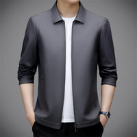 Lapel Solid Color Basic Versatile PU Leather Coat