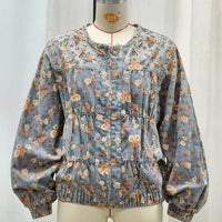 Vintage Floral Batwing Sleeve Wash Denim Coat