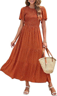 Women's Short-Sleeve Crew-Neck Bohemian Beach Dress
