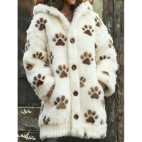 Womens Hooded Coat Printed Plush Hoodie Long Top