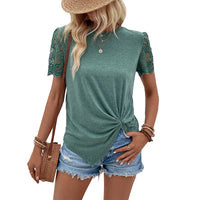 Lace-spliced Short-sleeve Womens Top